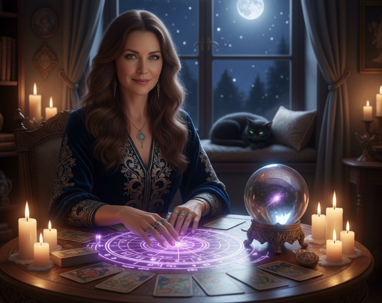 Mystical tarot cards and crystal ball